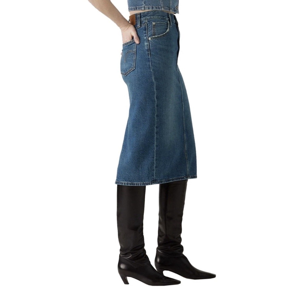 NEW Levi's High Rise Back Slit Skirt Women Size 33 Levi's Demi Skirt JEAN SKIRT - Picture 4 of 14